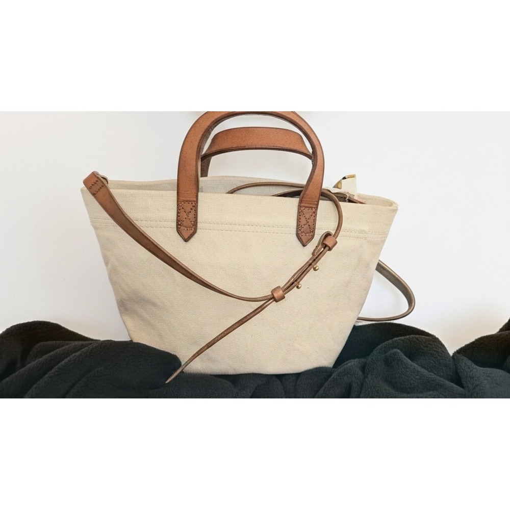 Madewell Small Transport Crossbody Tote Bag Canvas Leather Cream Brown G1656